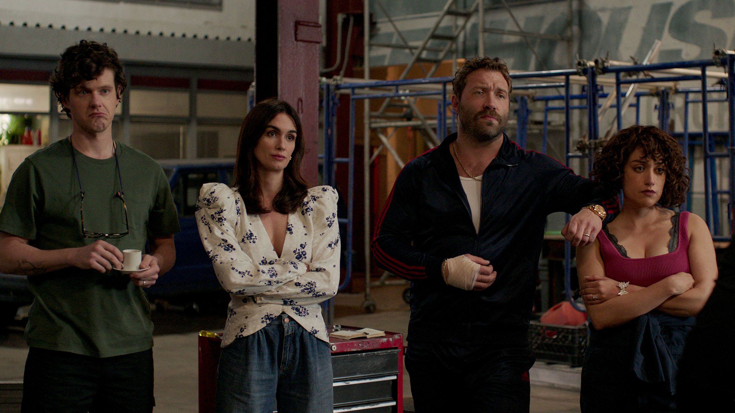 A photo of Peter Mark Kendall, Paz Vega, Jai Courtney, and Rosaline Elbay in the Netflix series Kaleidoscope.