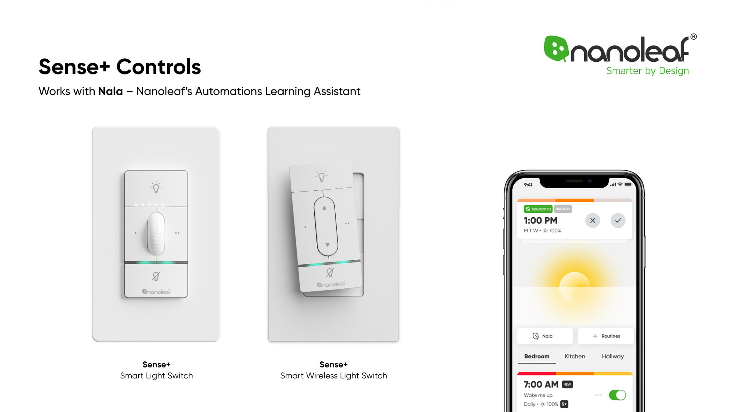 The Nanoleaf Sense Plus smart switches have four buttons and a dimmer control.