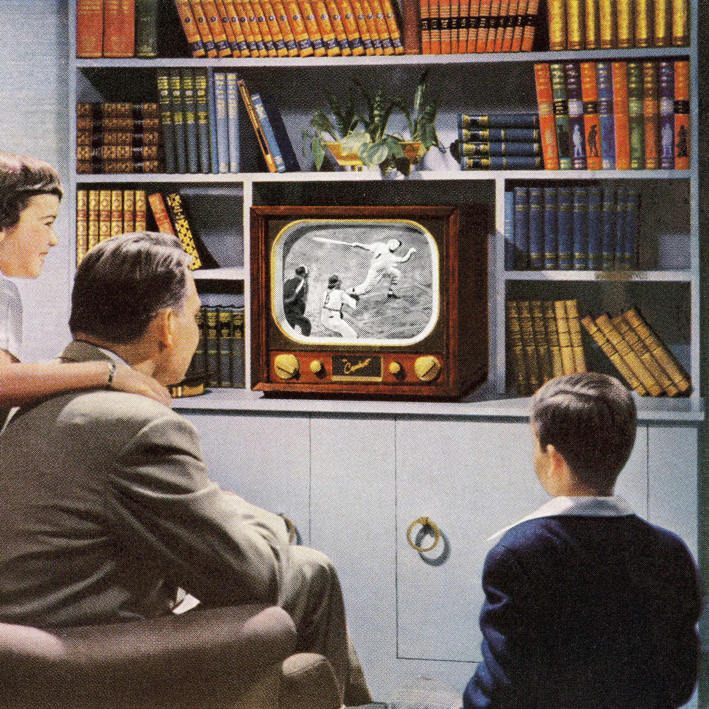 Family Watching Baseball On Tv